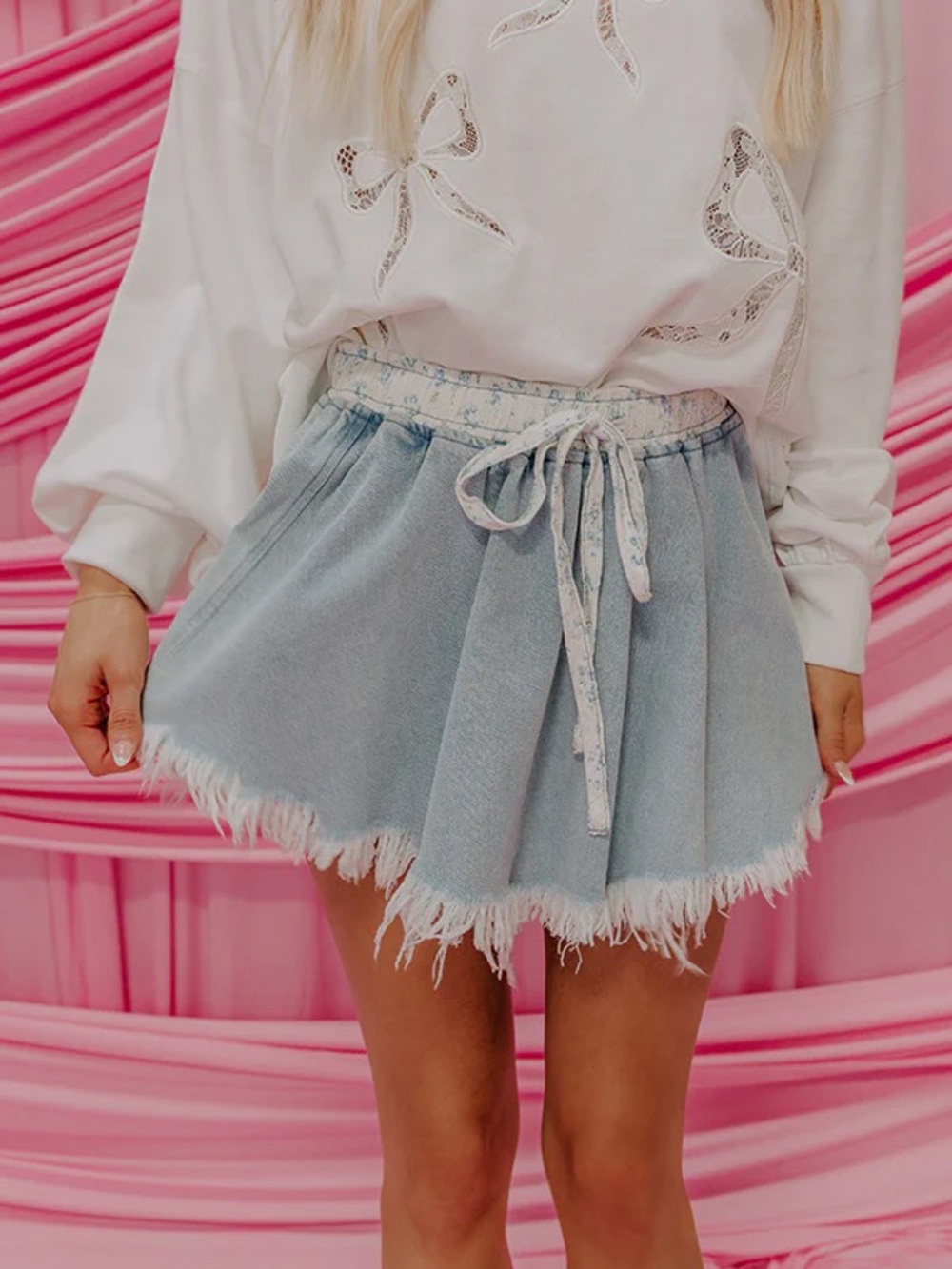 Peach Love Denim Frayed Skort